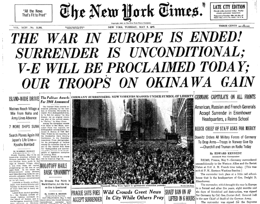 New York greets Nazi Germany's surrender with cheers and caution as ...